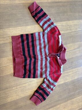 Cherokee Red Black Gray Striped Kids Half-Zip Sweater